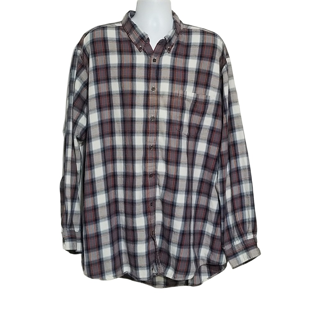 Foundry Supply Flannel Shirt Men's 3XLT Tall Blue Plaid Button Down Long Sleeve